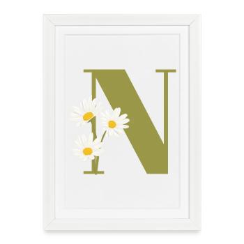 Lettre n vert marguerites - Affiche encadrée (27 × 37 cm) - blanc - Devant