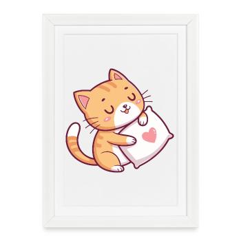 Cuddly Cat on Heart Pillow - Framed poster (27 × 37 cm) - white - Front