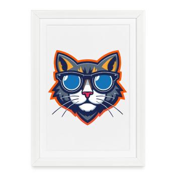 Cat with Sunglasses Mascot - Framed poster (27 × 37 cm) - white - Front