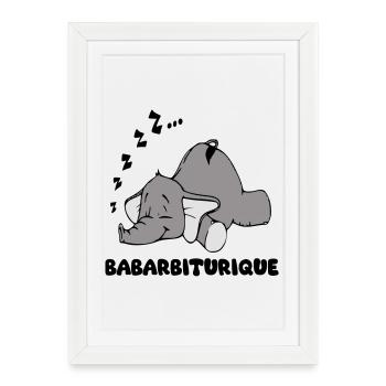 Éléphant Endormi avec le titre babarbiturique - Affiche encadrée (27 × 37 cm) - blanc - Devant