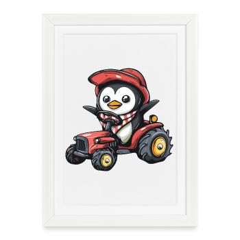 Éleveur de tracteurs Pingouins - Affiche encadrée (27 × 37 cm) - blanc - Devant
