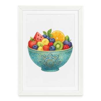 Watercolor Fruit in Mandala Fruit Bowl Healthy Fruits - Framed poster (27 × 37 cm) - white - Front