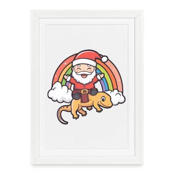 Echse Weihnachtsmann Weihnachten - Gerahmtes Poster (27 × 37 cm) - Weiß - Vorne