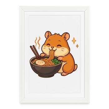 Hamster aux nouilles, ramen, kawaii hamster - Affiche encadrée (27 × 37 cm) - blanc - Devant