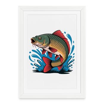 Jumping Carp - Framed poster (27 × 37 cm) - white - Front
