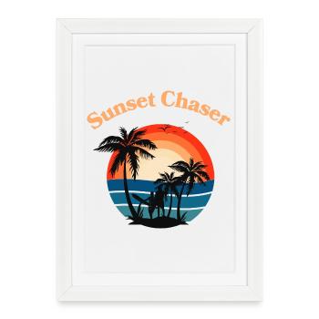 Retro Surfer Sunset Palm Tree Graphic - Framed poster (27 × 37 cm) - white - Front