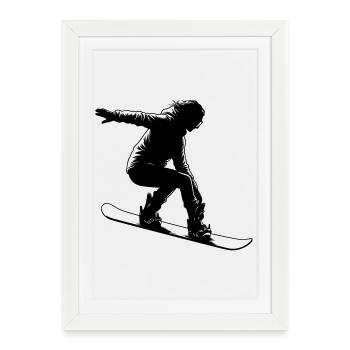 Snowboardeuse féminine avec une pose élégante - Affiche encadrée (27 × 37 cm) - blanc - Devant