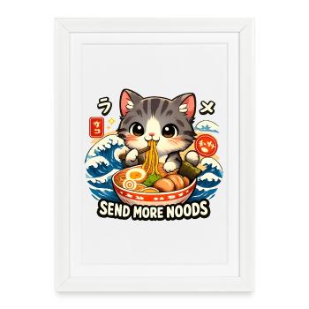 Kawaii Cat Ramen Noodles Anime Cat - Framed poster (27 × 37 cm) - white - Front