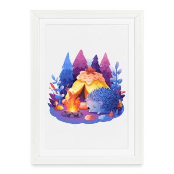 Hérisson endormi près du feu de camp - Affiche encadrée (27 × 37 cm) - blanc - Devant
