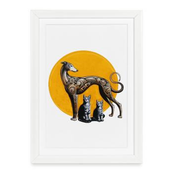 Art de rue Galgo & Cats - Brut - Affiche encadrée (27 × 37 cm) - blanc - Devant