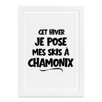 station de ski, skier, skieur - Affiche encadrée (27 × 37 cm) - blanc - Devant