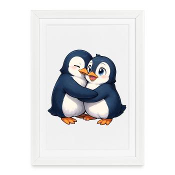 Amitié câline des manchots - Affiche encadrée (27 × 37 cm) - blanc - Devant