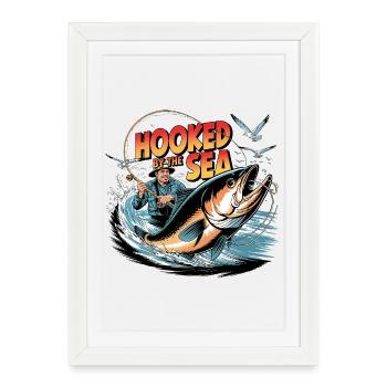 Hooked By The Sea Vintage Fishing - Framed poster (27 × 37 cm) - white - Front