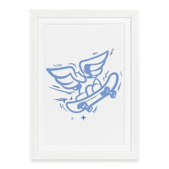 Wing Skateboard Heart Blue - Affiche encadrée (27 × 37 cm) - blanc - Devant