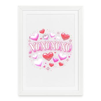 XOXOXO Cœurs Scintillant Néon - Affiche encadrée (27 × 37 cm) - blanc - Devant