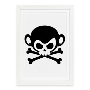 Singe crâne aux os croisés - Affiche encadrée (27 × 37 cm) - blanc - Devant