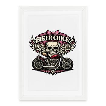 Motto Biker Chick Skull Design - Affiche encadrée (27 × 37 cm) - blanc - Devant