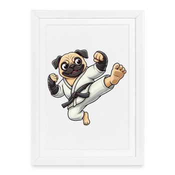 Pug Karate Kick Self Defense Martial Arts - Framed poster (27 × 37 cm) - white - Front