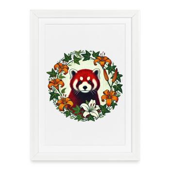 Red Panda Floral Circle - Framed poster (27 × 37 cm) - white - Front