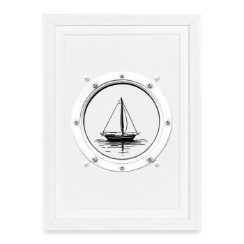 Voilier Hublot Noir & Blanc - Affiche encadrée (27 × 37 cm) - blanc - Devant