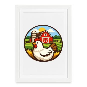 Poulet à la ferme – Conception du badge rond - Affiche encadrée (27 × 37 cm) - blanc - Devant