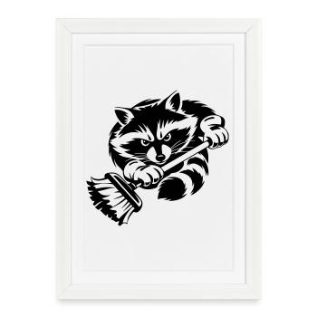 Raccoon with mop – cleaning professional - Framed poster (27 × 37 cm) - white - Front