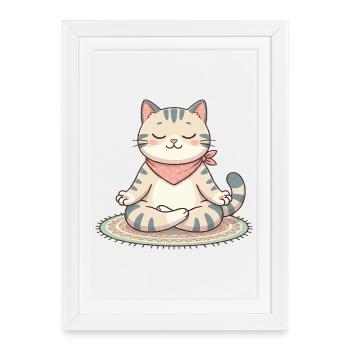 Chat zen méditation  - Affiche encadrée (27 × 37 cm) - blanc - Devant
