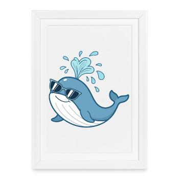 Baleine bleue solaire lunettes - Affiche encadrée (27 × 37 cm) - blanc - Devant