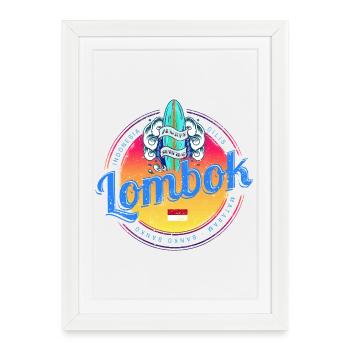 Lombok Sunset Retro Surfboard Indonesia - Affiche encadrée (27 × 37 cm) - blanc - Devant