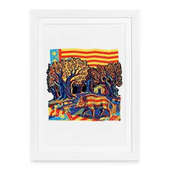 Chasseurs Olives Drapeau Valence Sanglier sauvage - Affiche encadrée (27 × 37 cm) - blanc - Devant