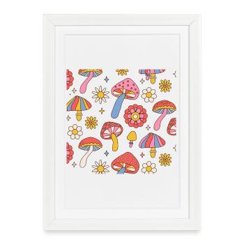 Retro Mushroom Flower Pattern 70s Design - Framed poster (27 × 37 cm) - white - Front