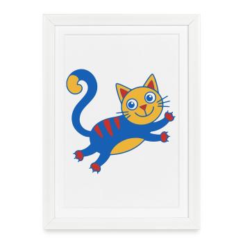 Colorful Cat Magic Leap - Framed poster (27 × 37 cm) - white - Front