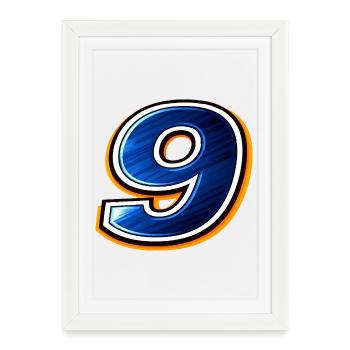Maillot de football numéro 9 design sportif - Affiche encadrée (27 × 37 cm) - blanc - Devant