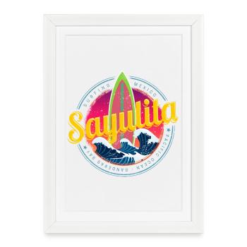 Sayulita in Mexico Surfer Vintage Wave Souvenir - Framed poster (27 × 37 cm) - white - Front