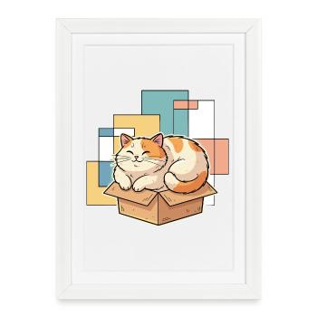 Cat happiness in a box - Framed poster (27 × 37 cm) - white - Front