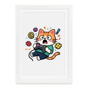 Gamer Cat Unleashed - Framed poster (27 × 37 cm) - white - Front