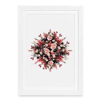 Round floral bouquet in red and black - Framed poster (27 × 37 cm) - white - Front