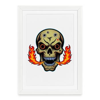 Motif de t-shirt crâne cracheur de feu. - Affiche encadrée (27 × 37 cm) - blanc - Devant