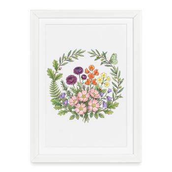 Joyeux Cercle floral printanier parfumé et frais - Affiche encadrée (27 × 37 cm) - blanc - Devant