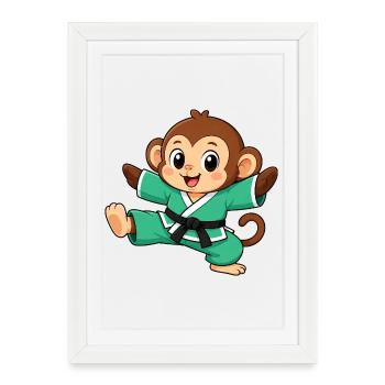 Singes de karaté combattant des chimpanzés Arts martiaux - Affiche encadrée (27 × 37 cm) - blanc - Devant