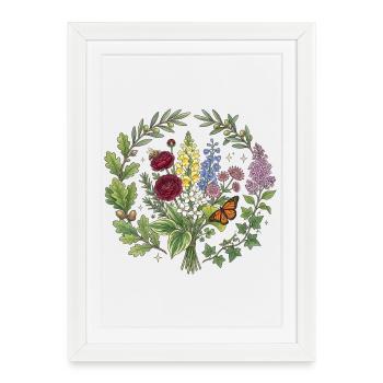 Floral bouquet with orange butterfly - Framed poster (27 × 37 cm) - white - Front