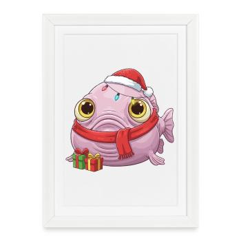 Drôle de Poisson-Blobfish - Noël avec... - Affiche encadrée (27 × 37 cm) - blanc - Devant