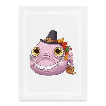 Drôle de poisson-blobfish - Automne et Thanksgiving - Affiche encadrée (27 × 37 cm) - blanc - Devant