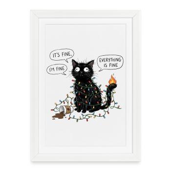 Black Cat Wrapped in Lights - Framed poster (27 × 37 cm) - white - Front