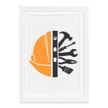 Casque et outils de construction – Logo Craftsman - Affiche encadrée (27 × 37 cm) - blanc - Devant