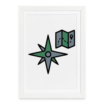 Carte Compass Randonnée Géocaching Survivance - Affiche encadrée (27 × 37 cm) - blanc - Devant