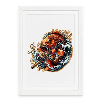 Poisson avec canne à pêche - Affiche encadrée (27 × 37 cm) - blanc - Devant