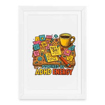 ADHD Energy Creative Desk - Framed poster (27 × 37 cm) - white - Front