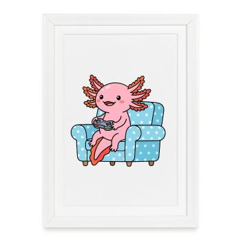 Couch Gaming Axolotl - Framed poster (27 × 37 cm) - white - Front