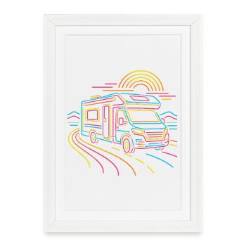 Camper Road Trip RV Retro Neon Shirt - Framed poster (27 × 37 cm) - white - Front